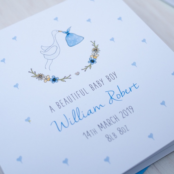 Personalised Baby Boy Card - Stork